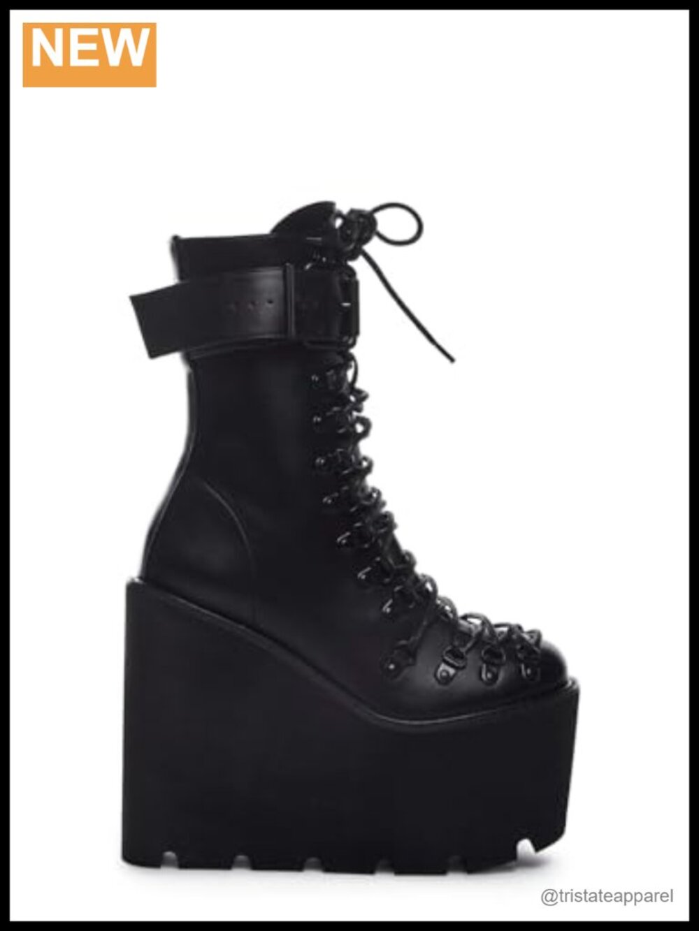 Vegan Leather Lace-Up Platform Boots with Wedge Heels